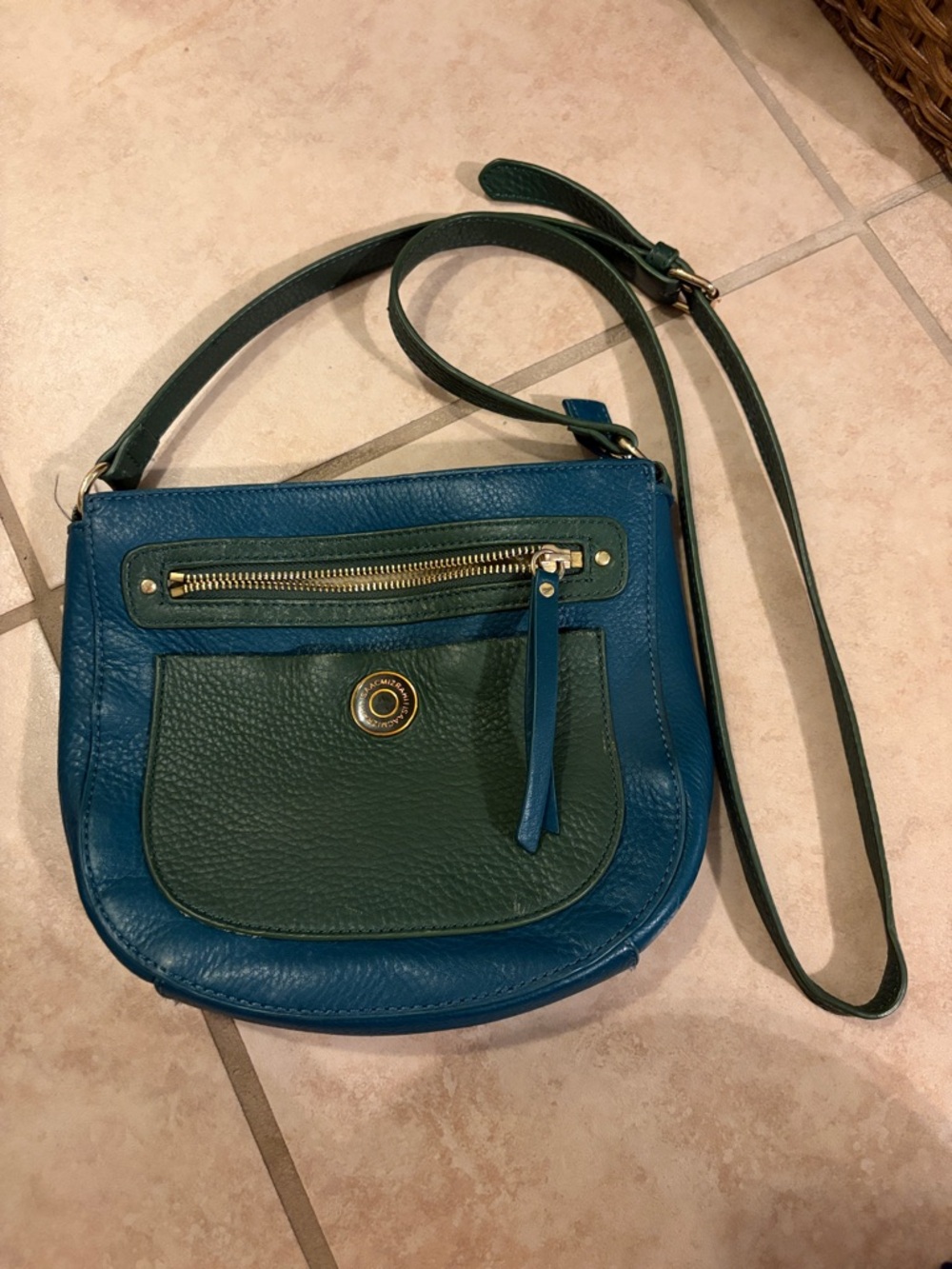 Isaac Mizrahi Teal Blue and Forest Green Leather Crossbody